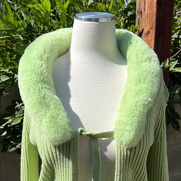 Wild Fable Light Green Cardigan with Faux Fur Collar - Picture 2 of 6